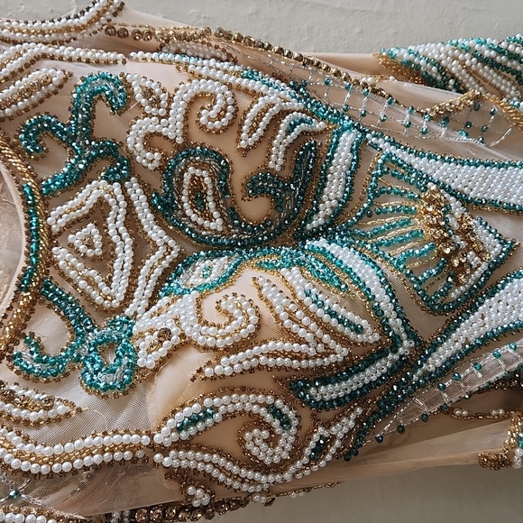 NWT size 4 gold & turquoise prom/pageant/evening gown by Vienna Prom - Picture 6 of 9